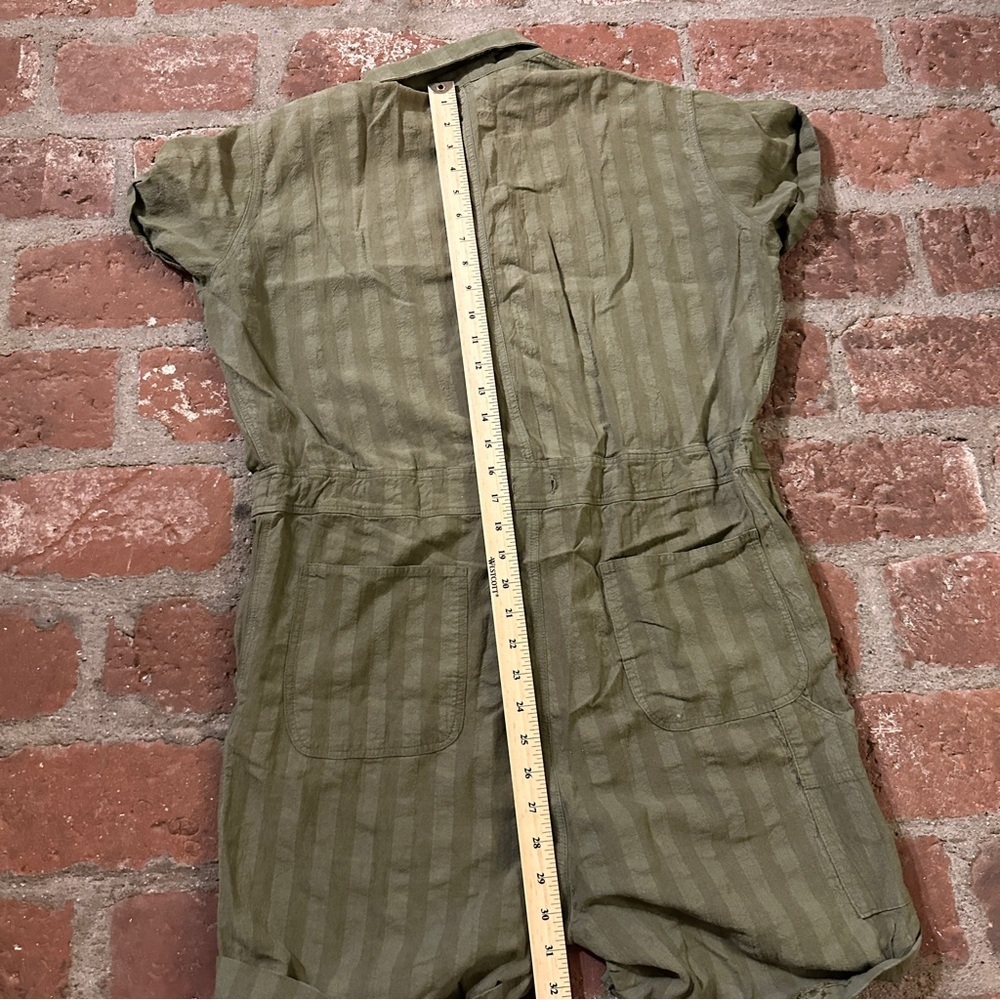 Easel Safari Utility Military Cotton Romper Jumpsuit Olive Green Striped Medium - Picture 5 of 15